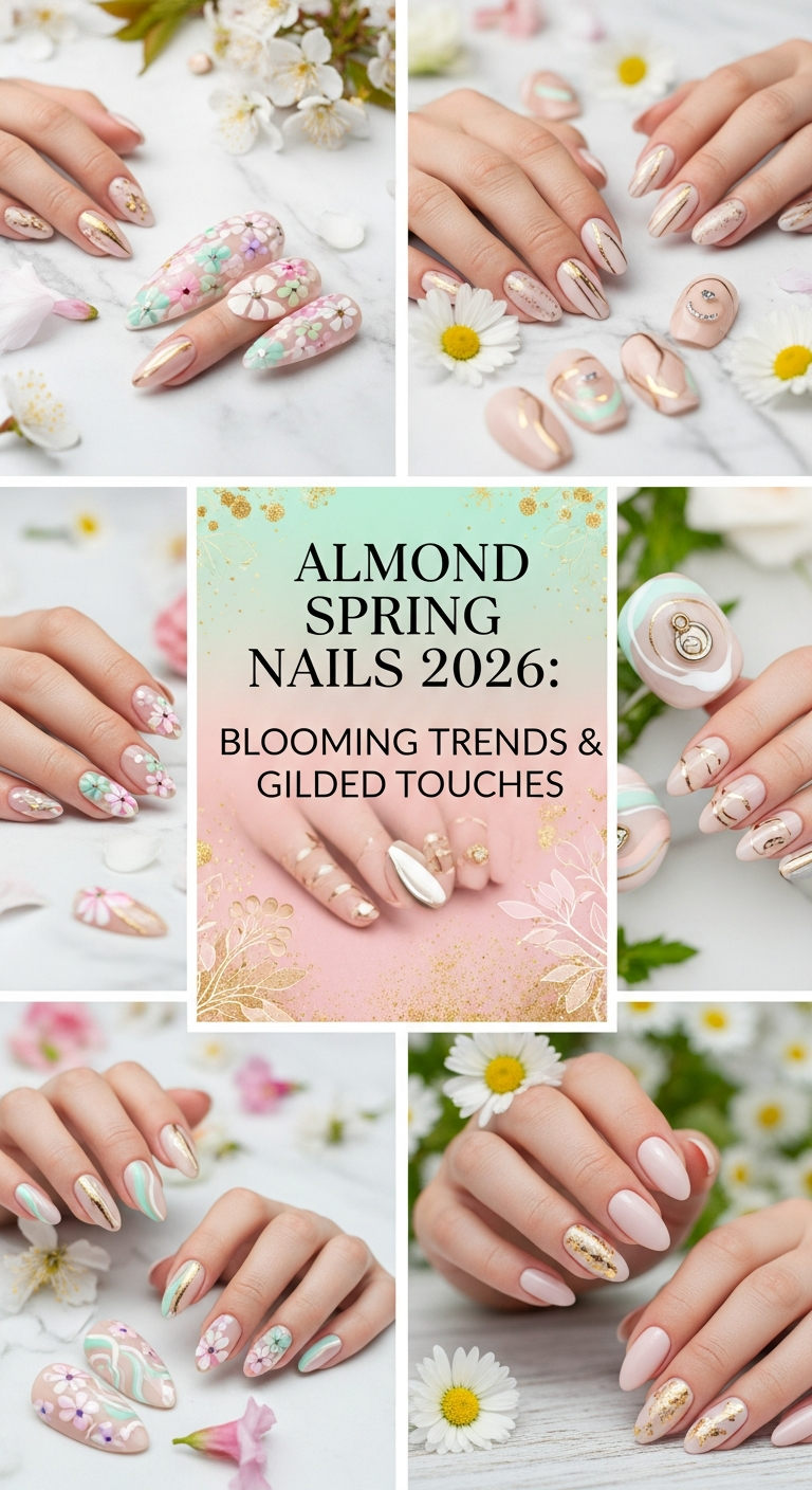Almond Spring Nails 2026: Blooming Trends & Gilded Touches