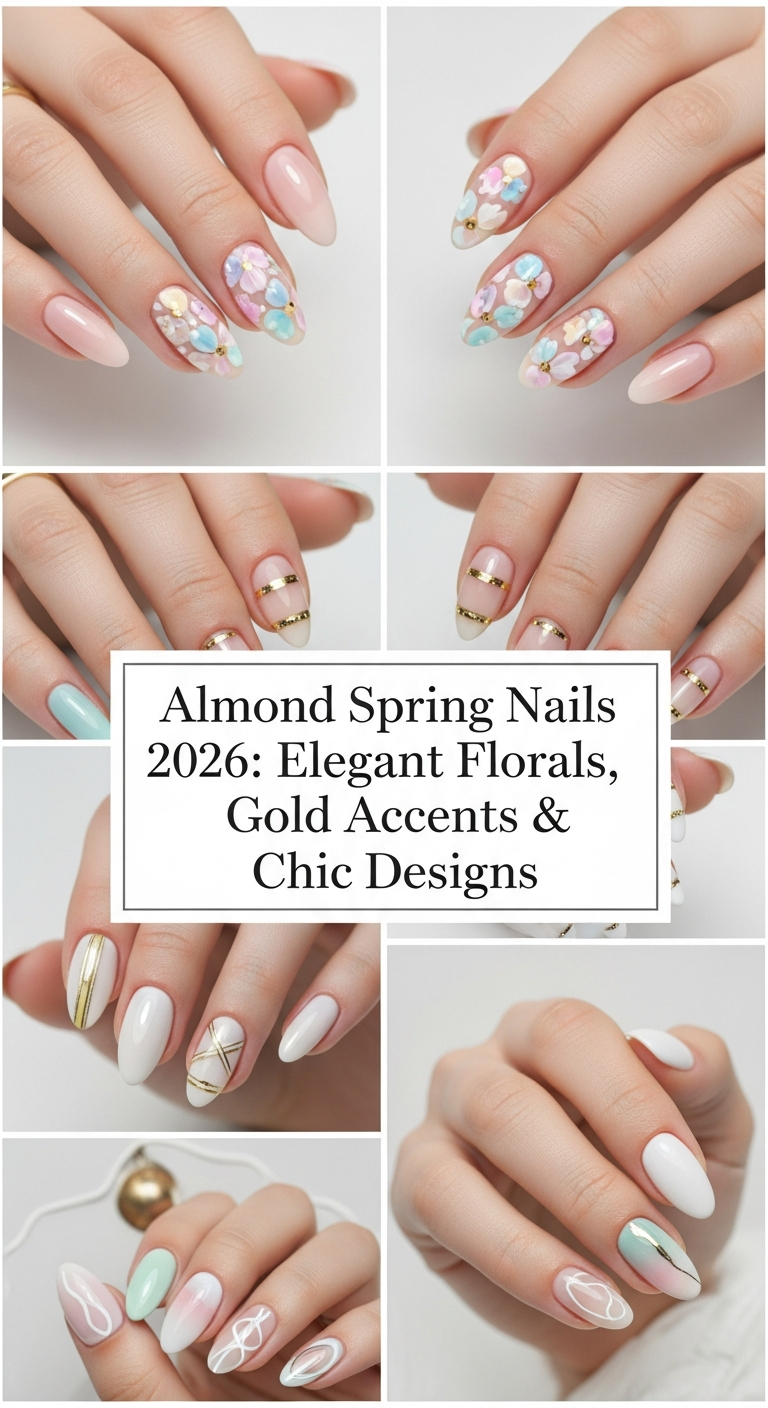 Almond Spring Nails 2026: Elegant Florals, Gold Accents & Chic Designs